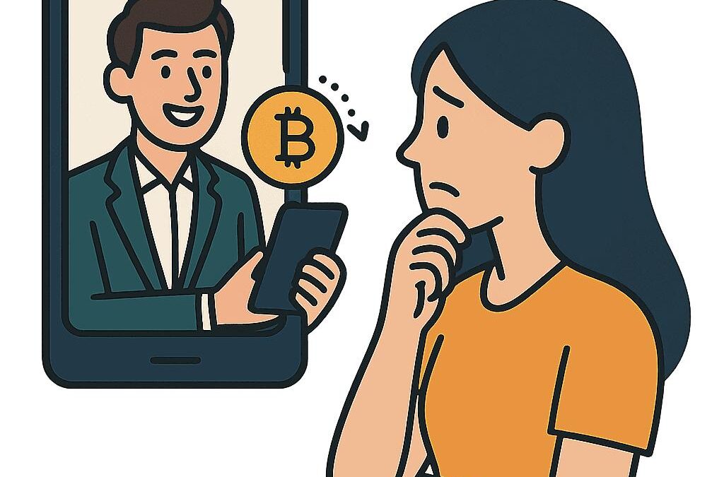 Recover crypto from dating app scam showing a dating app profile, romantic messages, a crypto transaction, and blockchain tracing